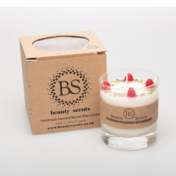 Large Candles with Raspberry in glass container
