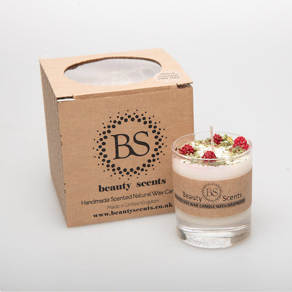 Small Candles with Raspberry in glass container